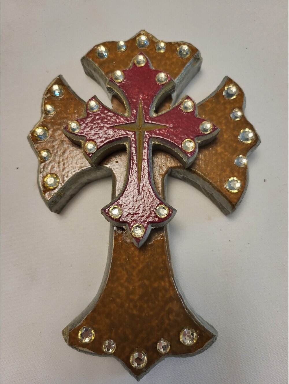 Decorative Wooden Cross 7X5" Hanging with Rhinestone Accents